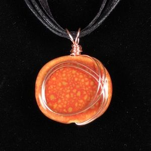 Handmade Pendant Ceramic & Rose Tone Copper Wire